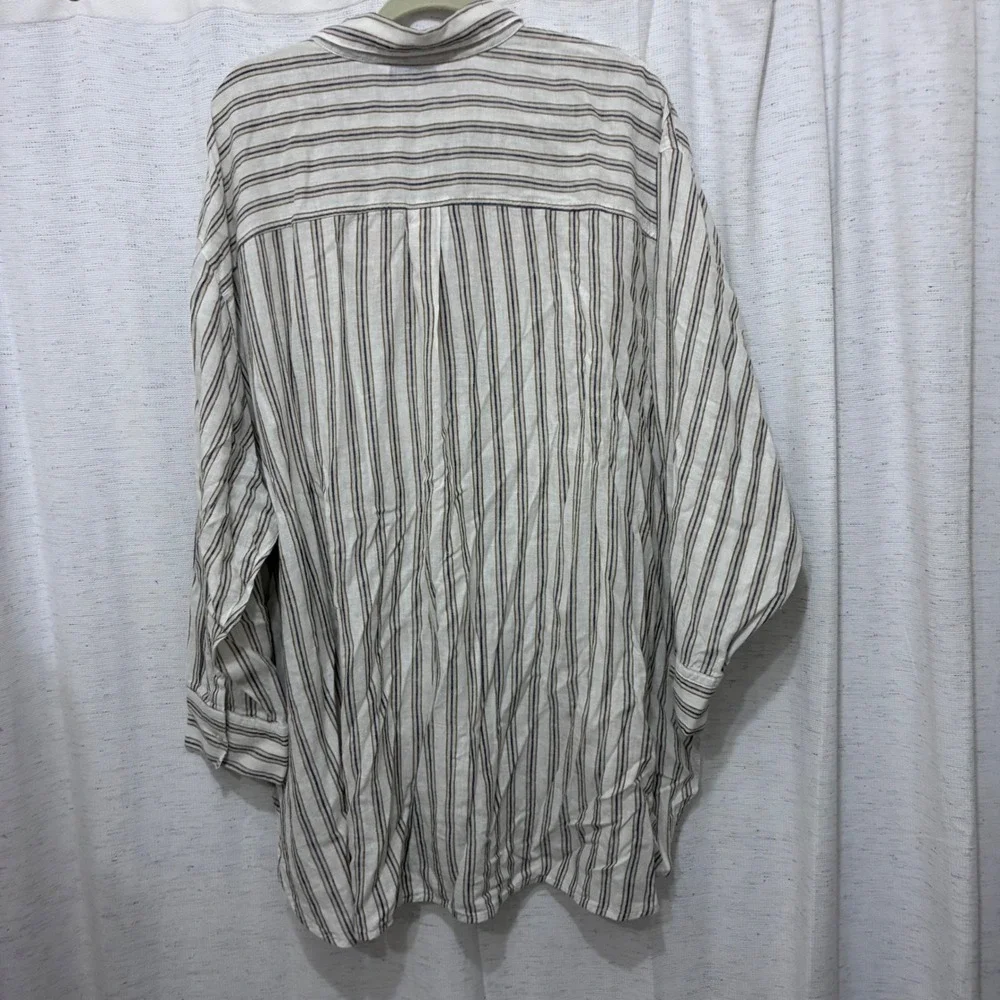 Old Navy Women's Boyfriend Shirt 4X Linen Blend Striped Long Sleeve Button Down